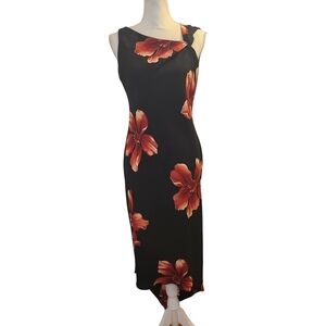 SL Fashions Asymmetrical Black Floral Dress, Vintage Size 10